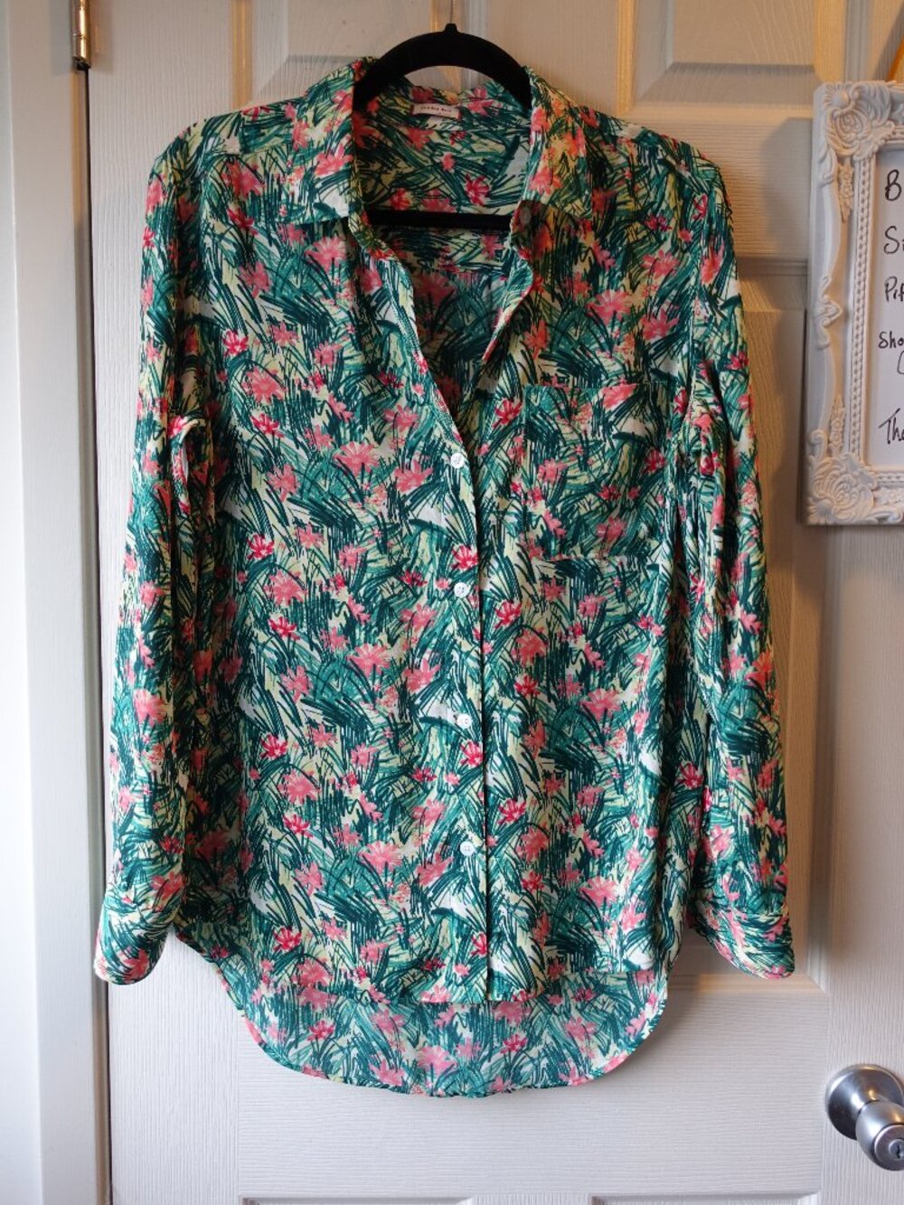 Sunday Best Green Floral Button-Down Shirt with Pink Accents